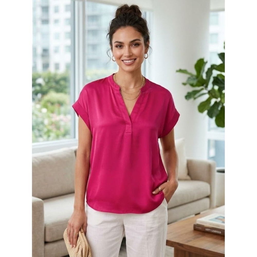 Cynthia Steffe Silky Gorgeous Short Sleeve Blouse Shirt Top